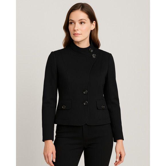 Carlisle Jacket Womens 6 Black Crop Ponte Knit Blazer Military Inspired Luxury - Picture 1 of 12